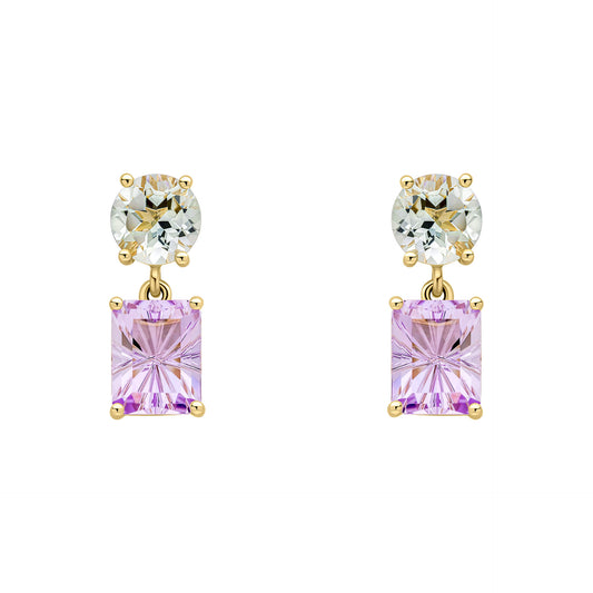 Toi et Moi Quartz and Amethyst Drop Earrings in 9ct Gold