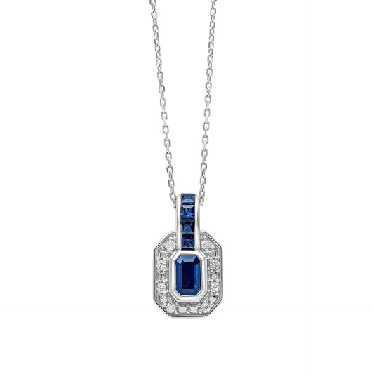 9ct Gold Sapphire Channel and Diamond Necklace
