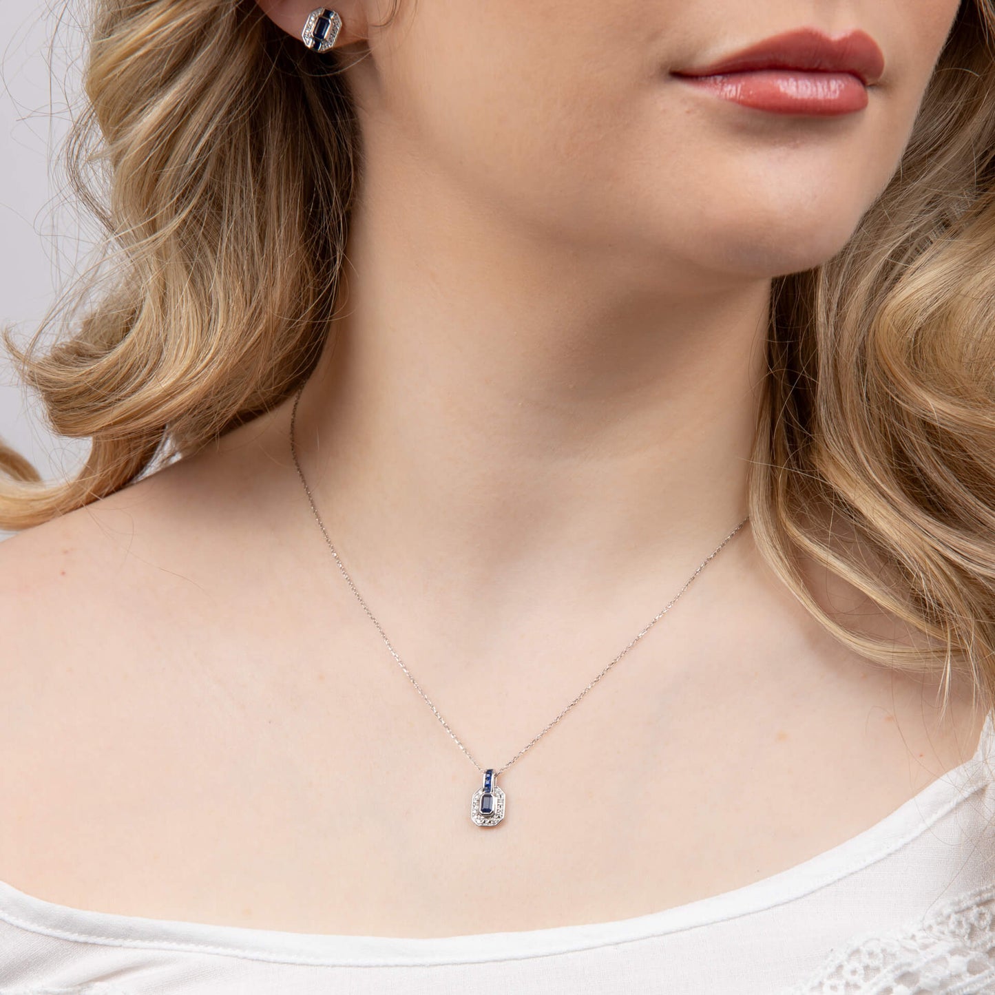 9ct Gold Sapphire Channel and Diamond Necklace