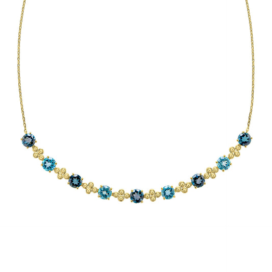Ornate Blue Topaz Necklace in 9ct Gold