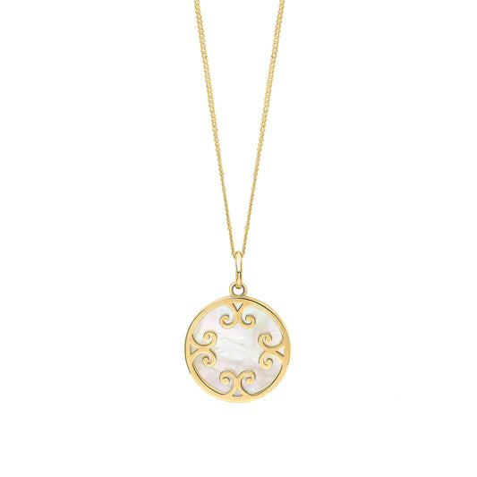 Mother Of Pearl Inlay Swirl Pendant in 9ct Gold