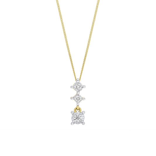 Diamond Trilogy Drop Pendant in 9ct Gold