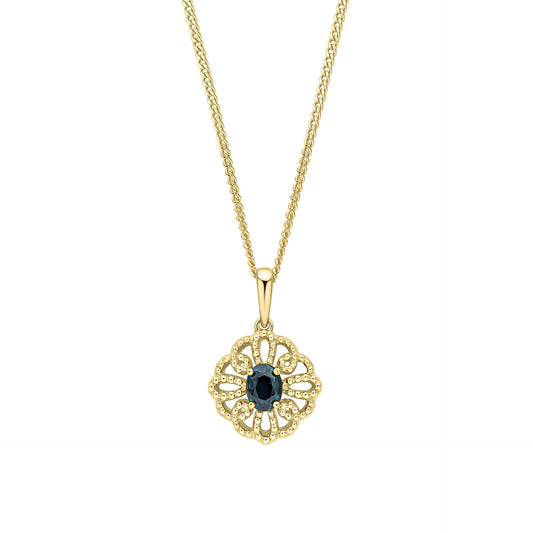 Ornate Sapphire Pendant in 9ct Gold