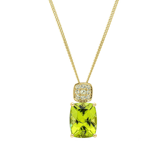 Cushion Cut and Cluster Peridot Pendant in 9ct Gold