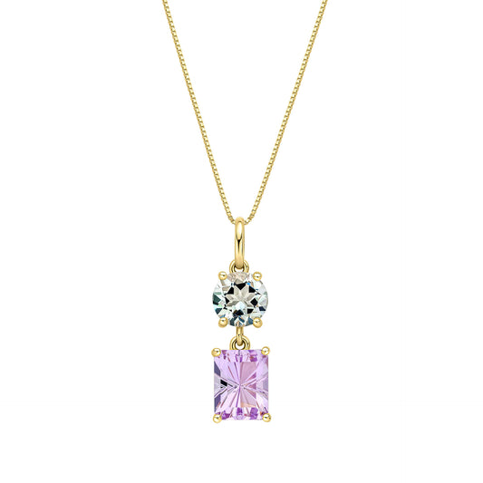 Toi et Moi Quartz and Amethyst Pendant in 9ct Gold