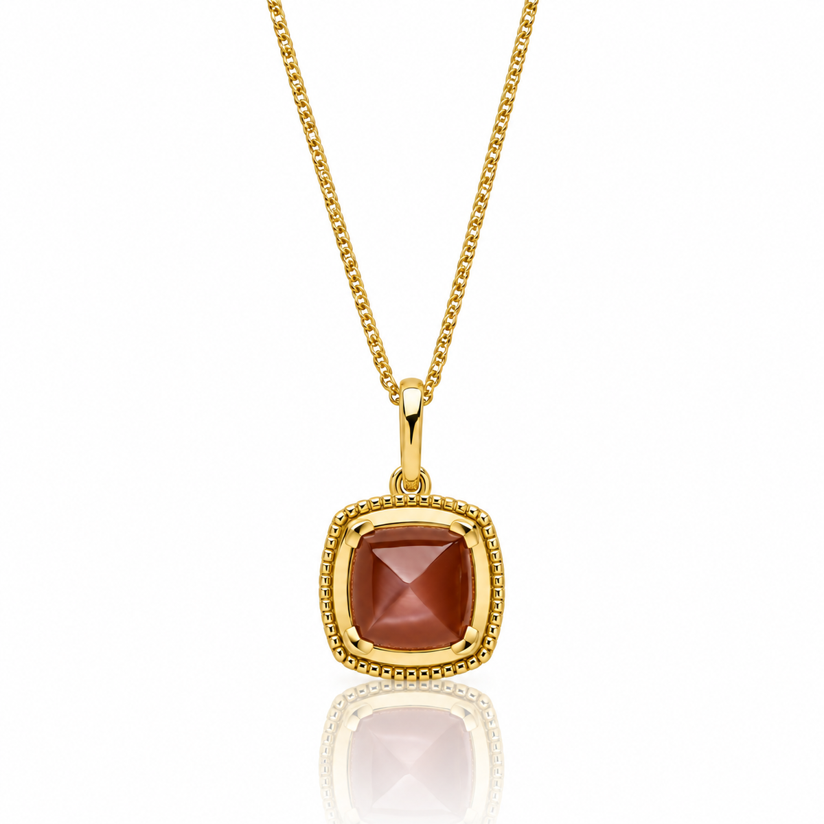 9ct yellow gold pendant with square sugarloaf-cut chocolate moonstone on adjustable gold chain