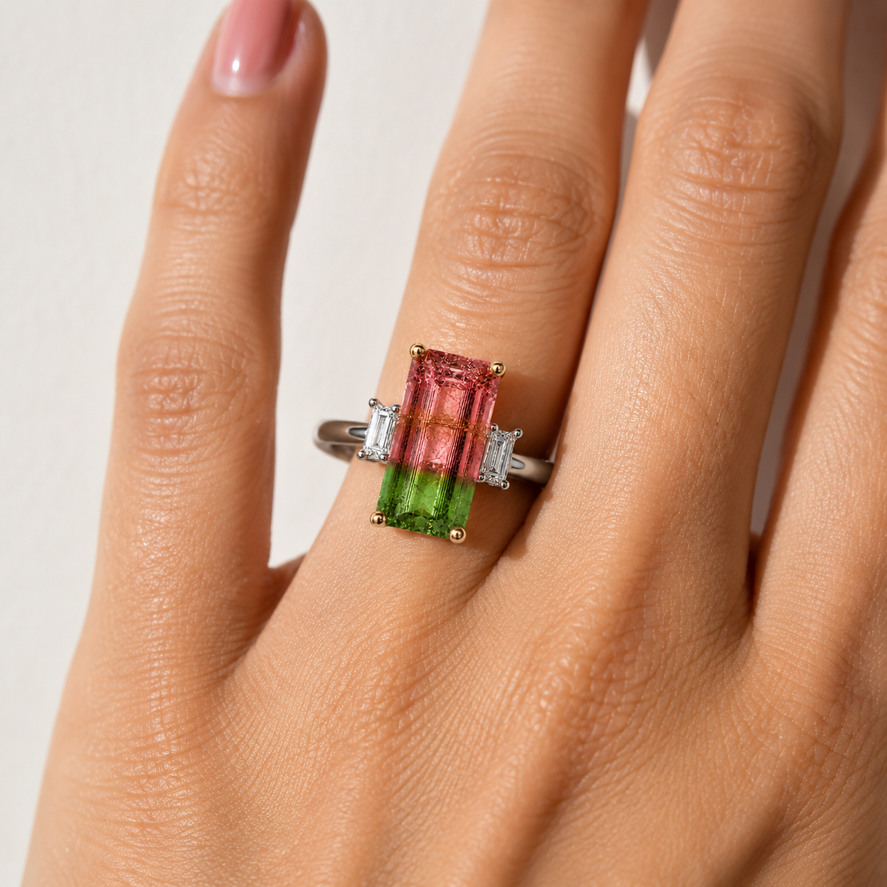 Platinum Watermelon Tourmaline & Diamond Ring