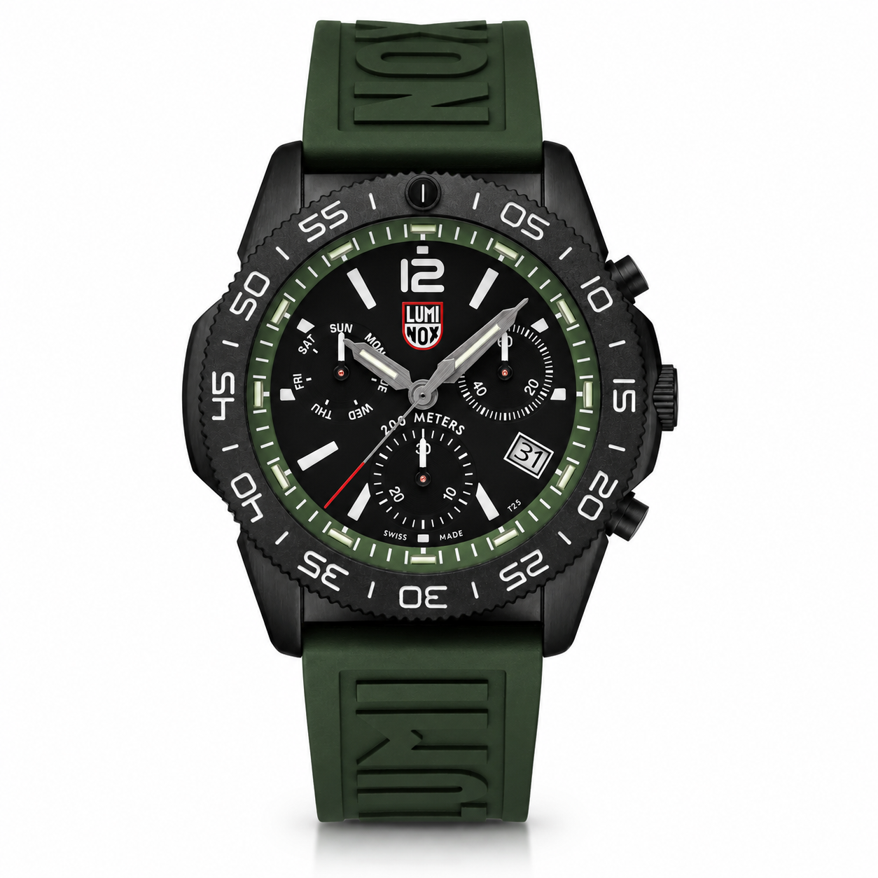 Luminox Pacific Diver Chronograph XS.3147 44mm watch with Forest Green dial and matching green rubber strap