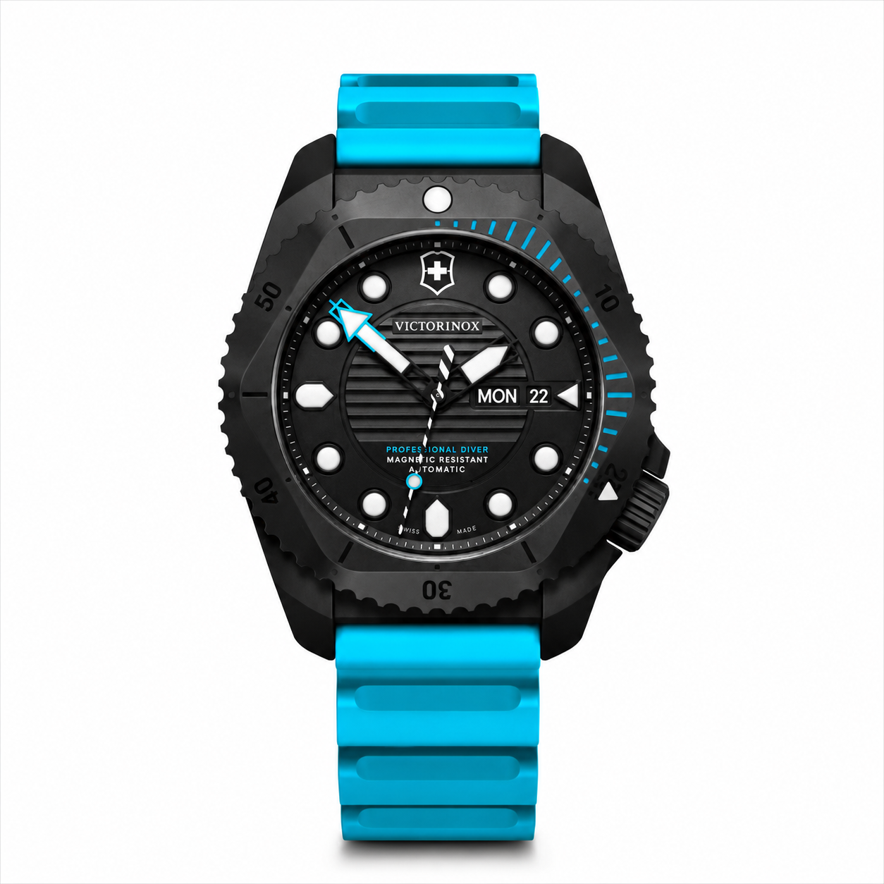 Victorinox Dive Pro Automatic 242071 43mm black titanium Swiss dive watch with blue rubber strap