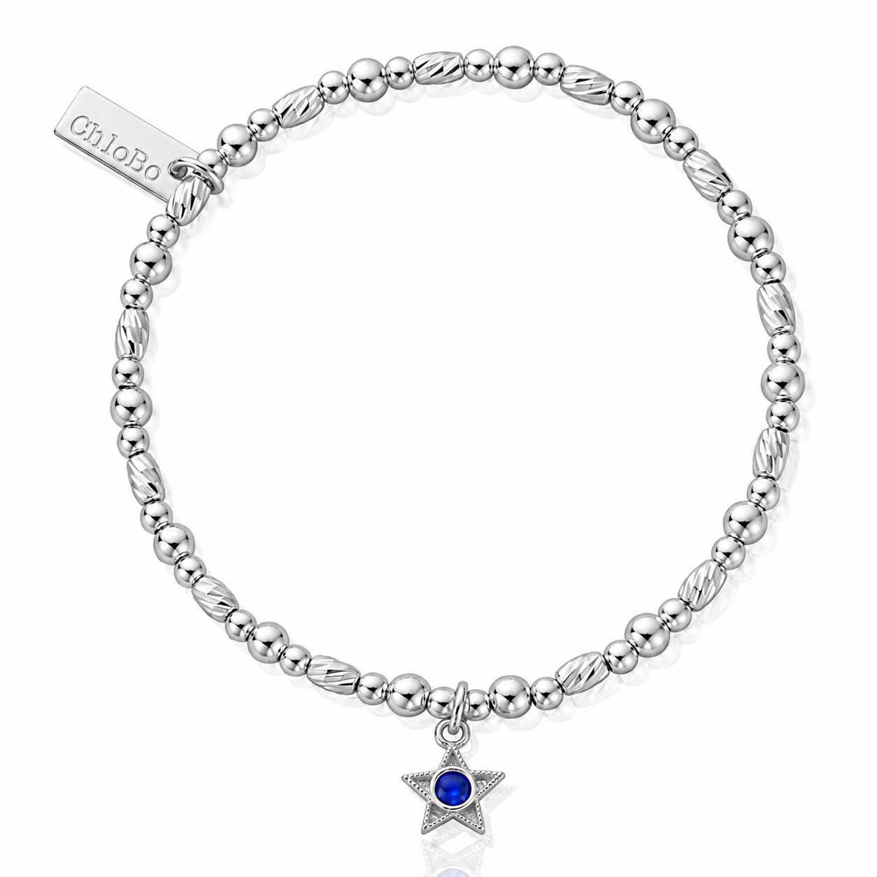 September Birthstone Bracelet with sparkle-cut beads and blue cubic zirconia star charm