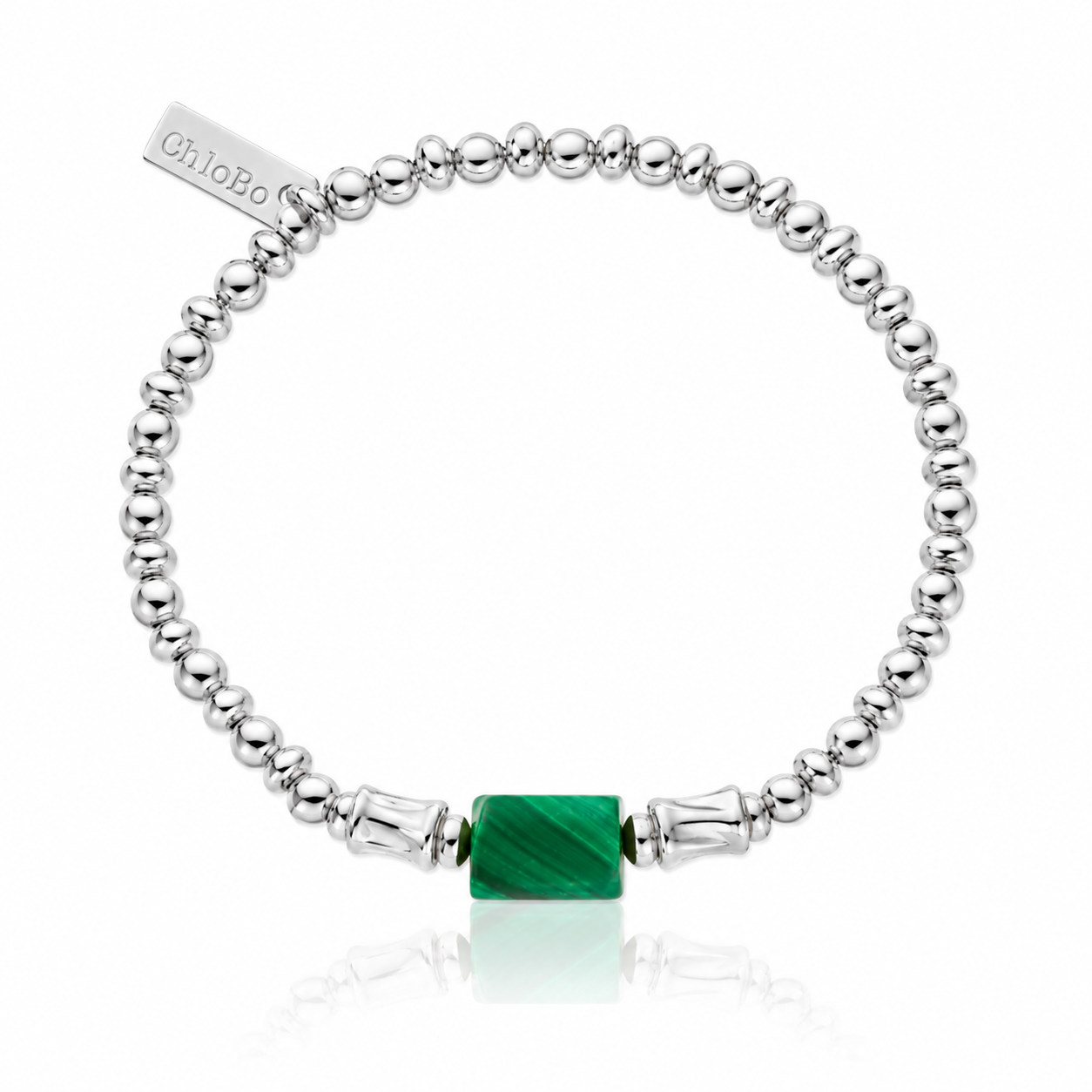 ChloBo Protection Spirit Stone Bracelet with natural green malachite and polished 925 sterling silver beads