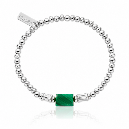 ChloBo Protection Spirit Stone Bracelet with natural green malachite and polished 925 sterling silver beads