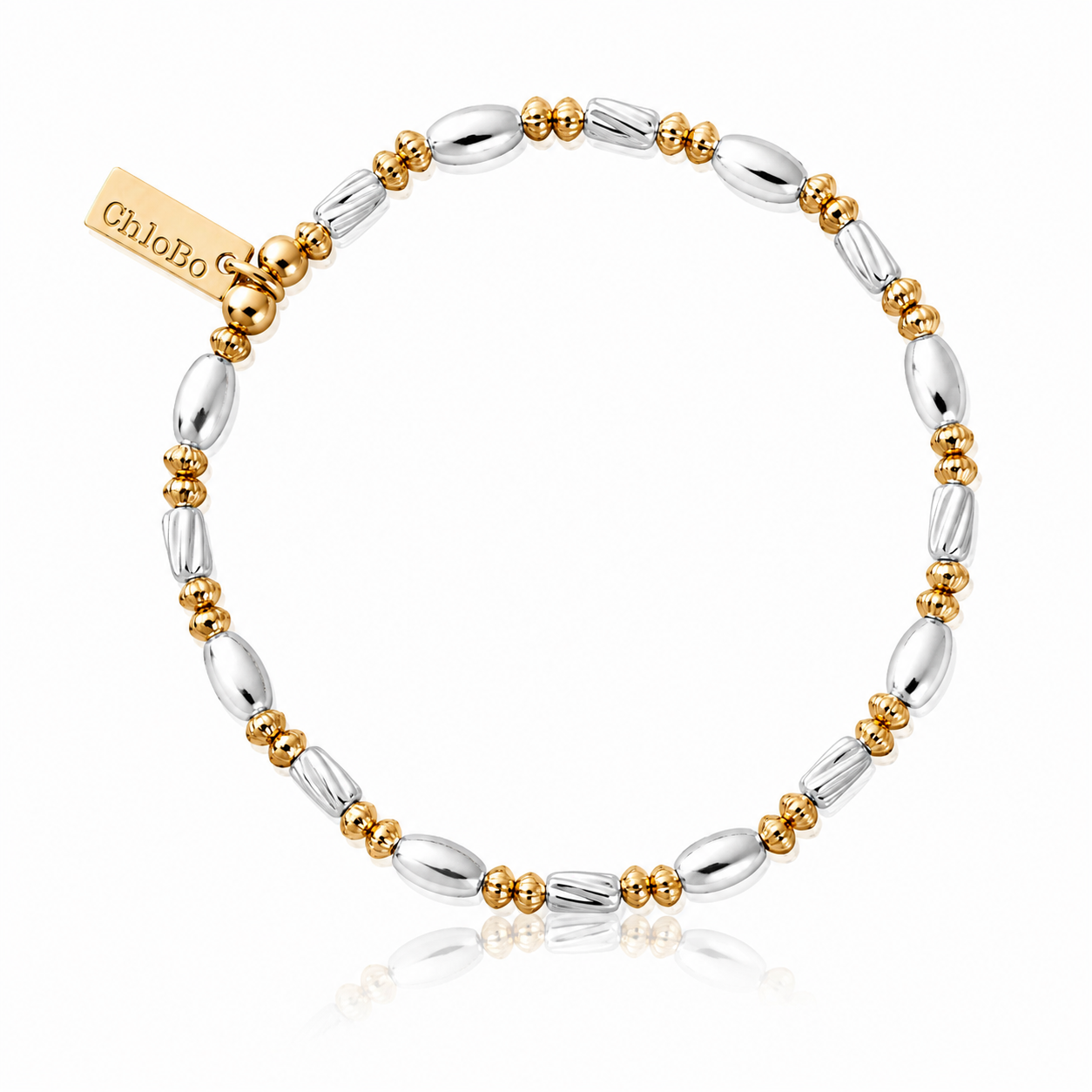 ChloBo Mixed Metal Twisted Oval Bracelet with sterling silver oval beads and gold-plated detailing