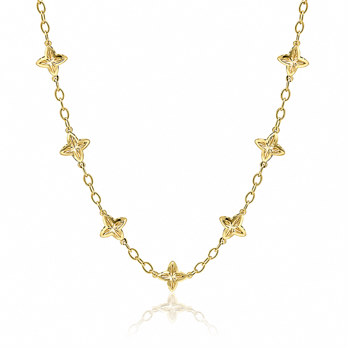 9ct yellow gold textured flower station necklace