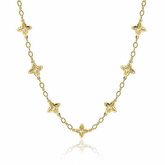 9ct yellow gold textured flower station necklace