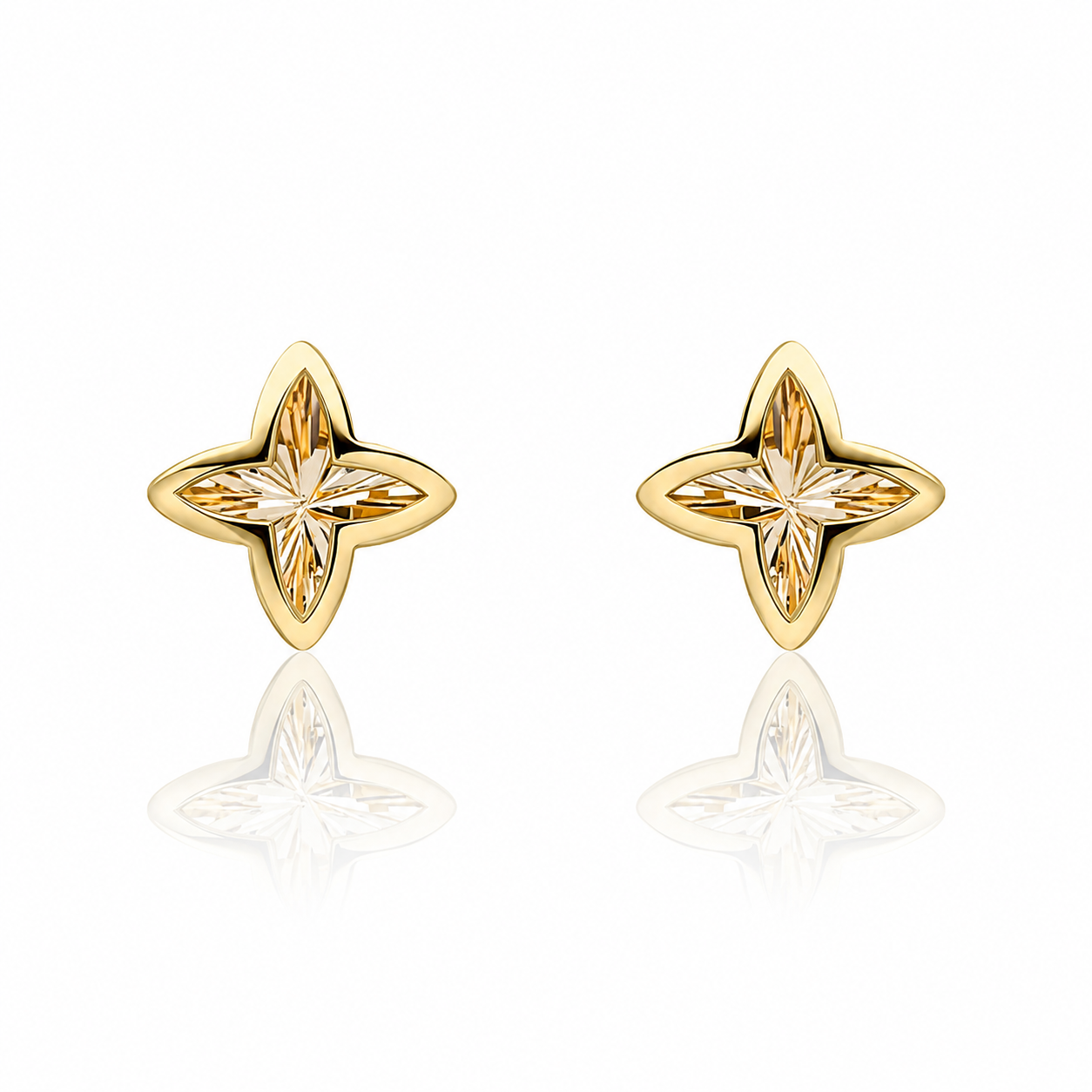 9ct yellow gold textured flower stud earrings