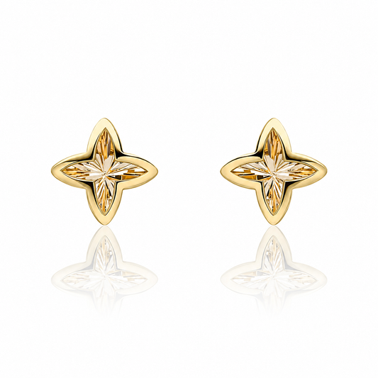 9ct yellow gold textured flower stud earrings