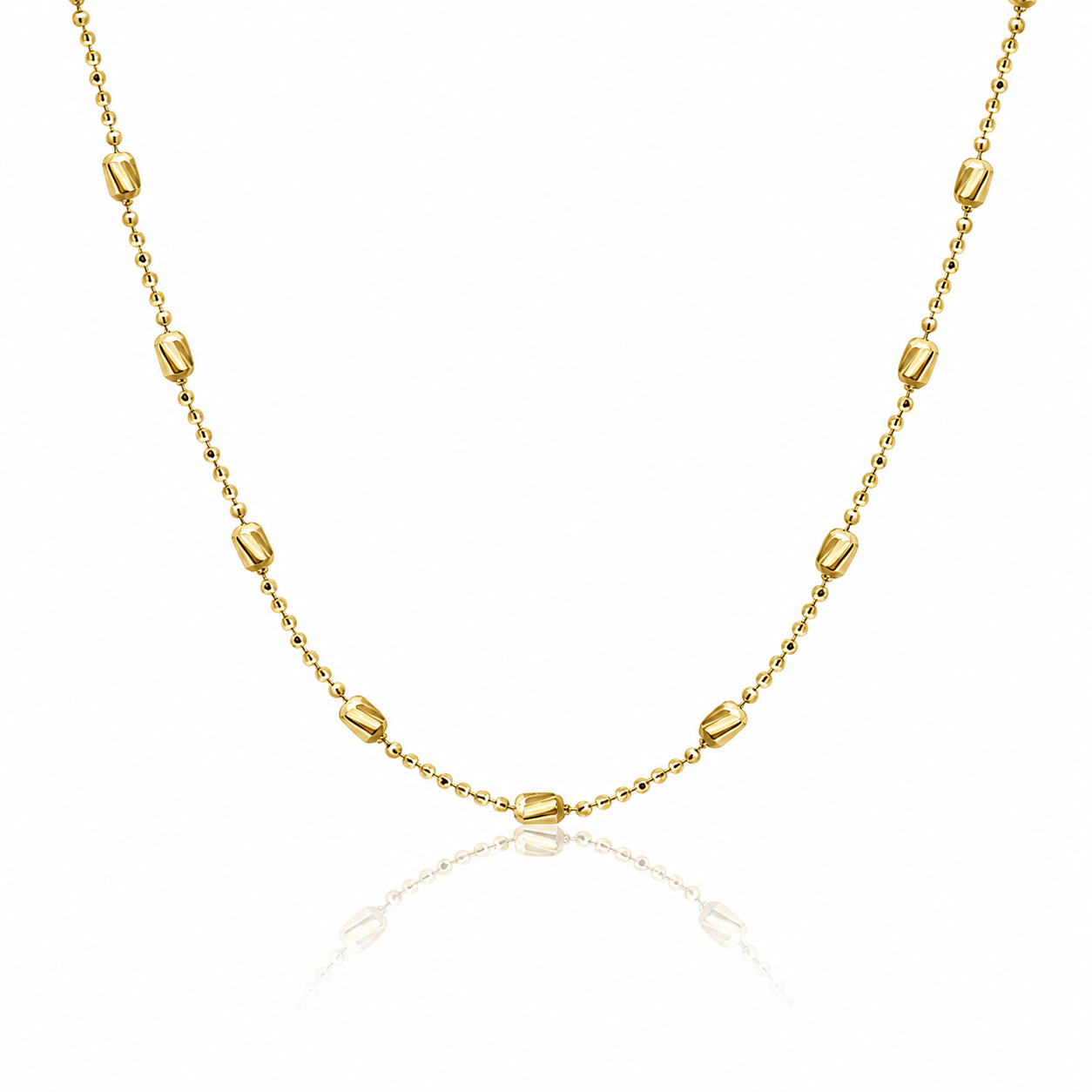 9ct yellow gold faceted station necklace
