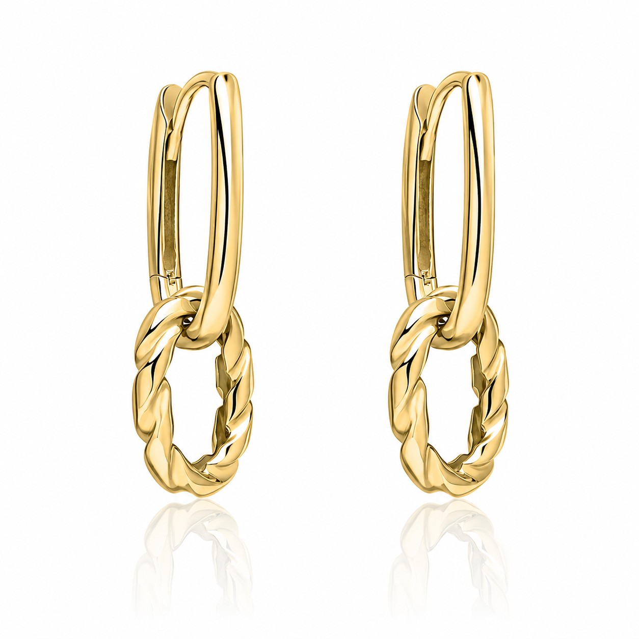 9ct yellow gold rope twist double hoop drop earrings