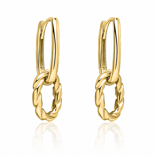 9ct yellow gold rope twist double hoop drop earrings