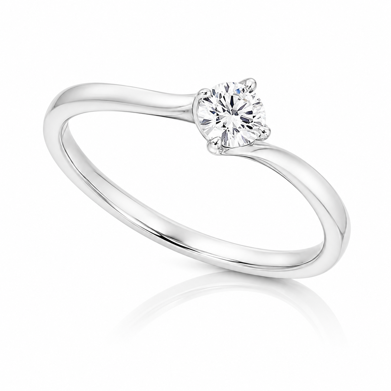 The Elara Platinum 950 solitaire engagement ring with GIA-certified 0.20ct D VS2 natural round brilliant diamond and swept shoulders.