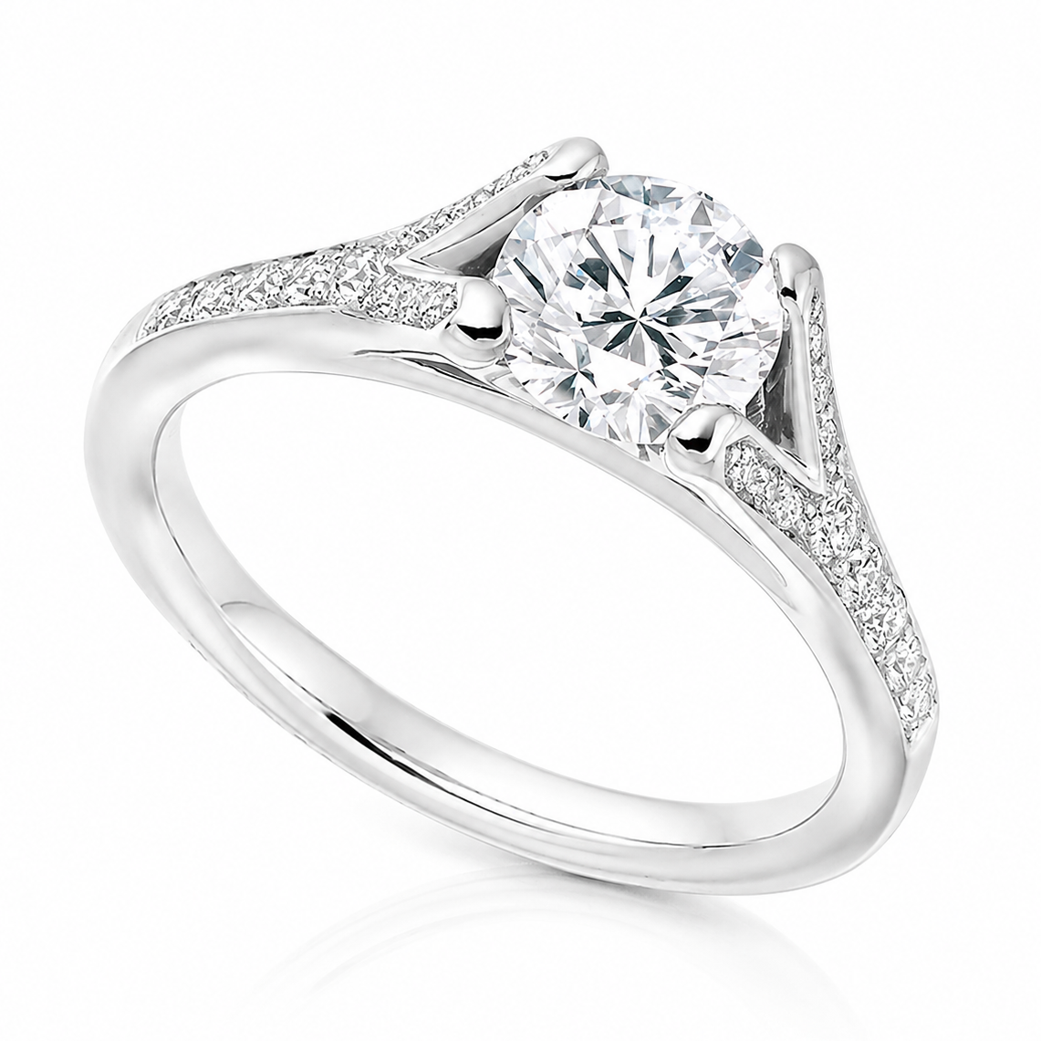 The Helena Platinum 950 engagement ring with GIA-certified 0.50ct E SI2 natural round brilliant diamond and diamond-set split shoulders.