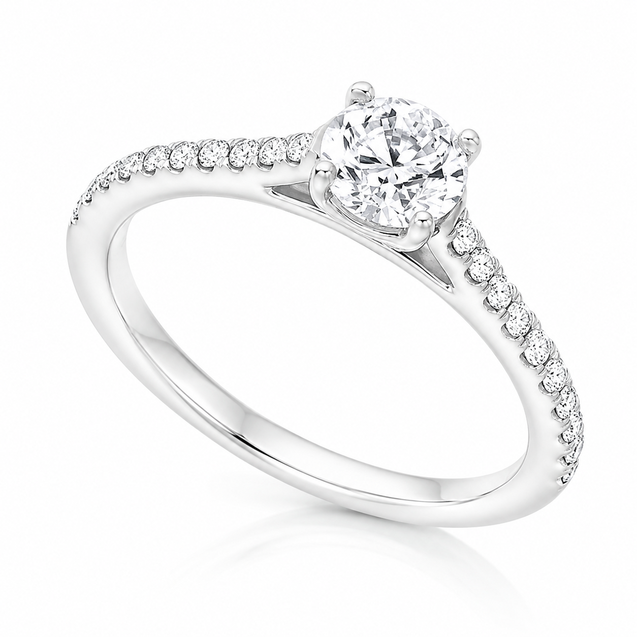 The Olivia Platinum 950 engagement ring with IGI-certified 0.52ct G SI1 natural round brilliant diamond and diamond-set shoulders.