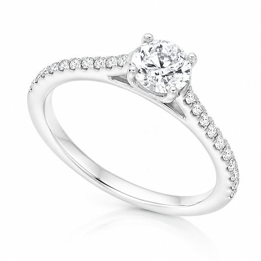 The Olivia Platinum 950 engagement ring with IGI-certified 0.52ct G SI1 natural round brilliant diamond and diamond-set shoulders.