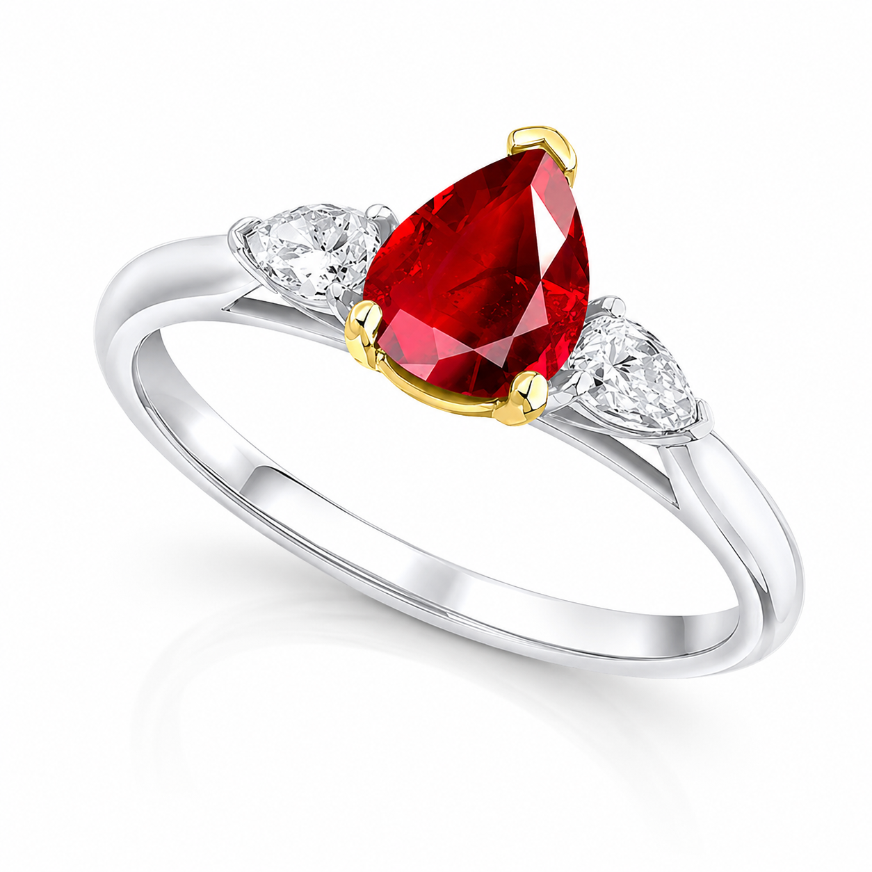 Platinum Pear Ruby & Diamond Trilogy Ring
