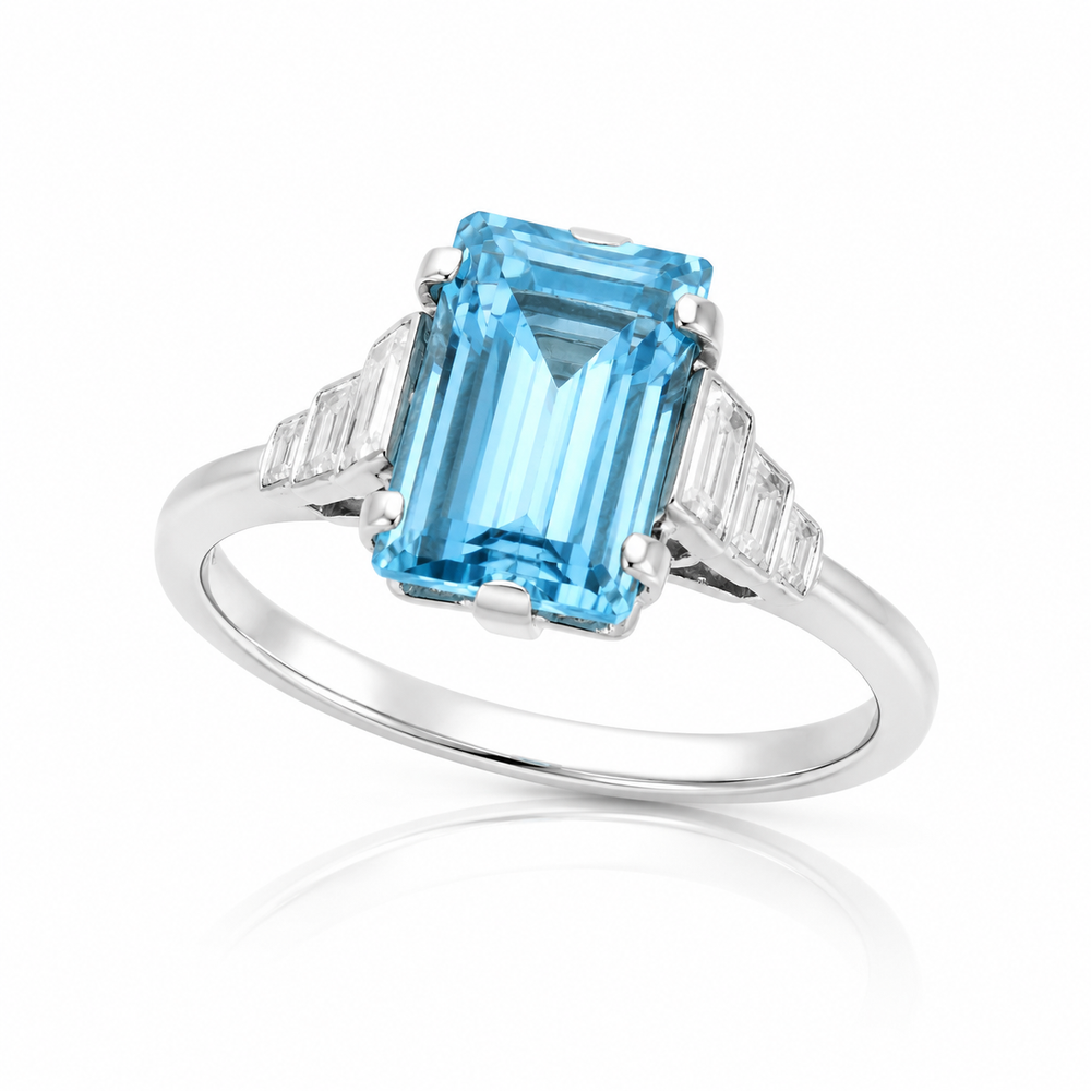 Antique Platinum Aquamarine & Diamond Ring