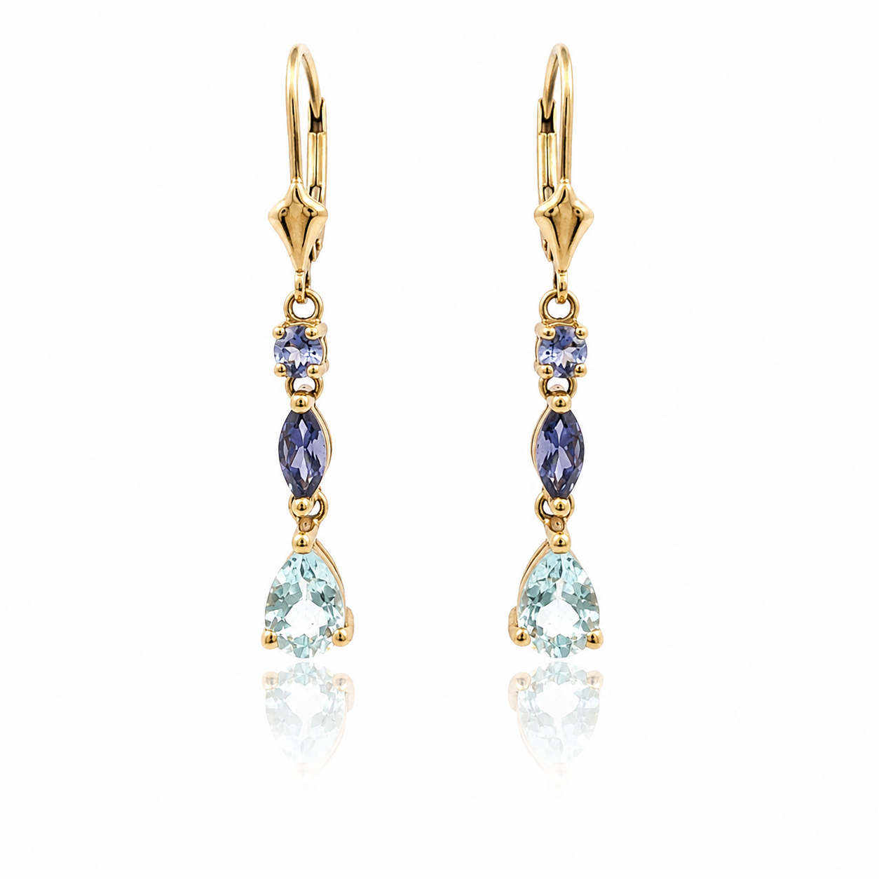 9ct Yellow Gold Aquamarine & Iolite Earrings | Marcus Tempus