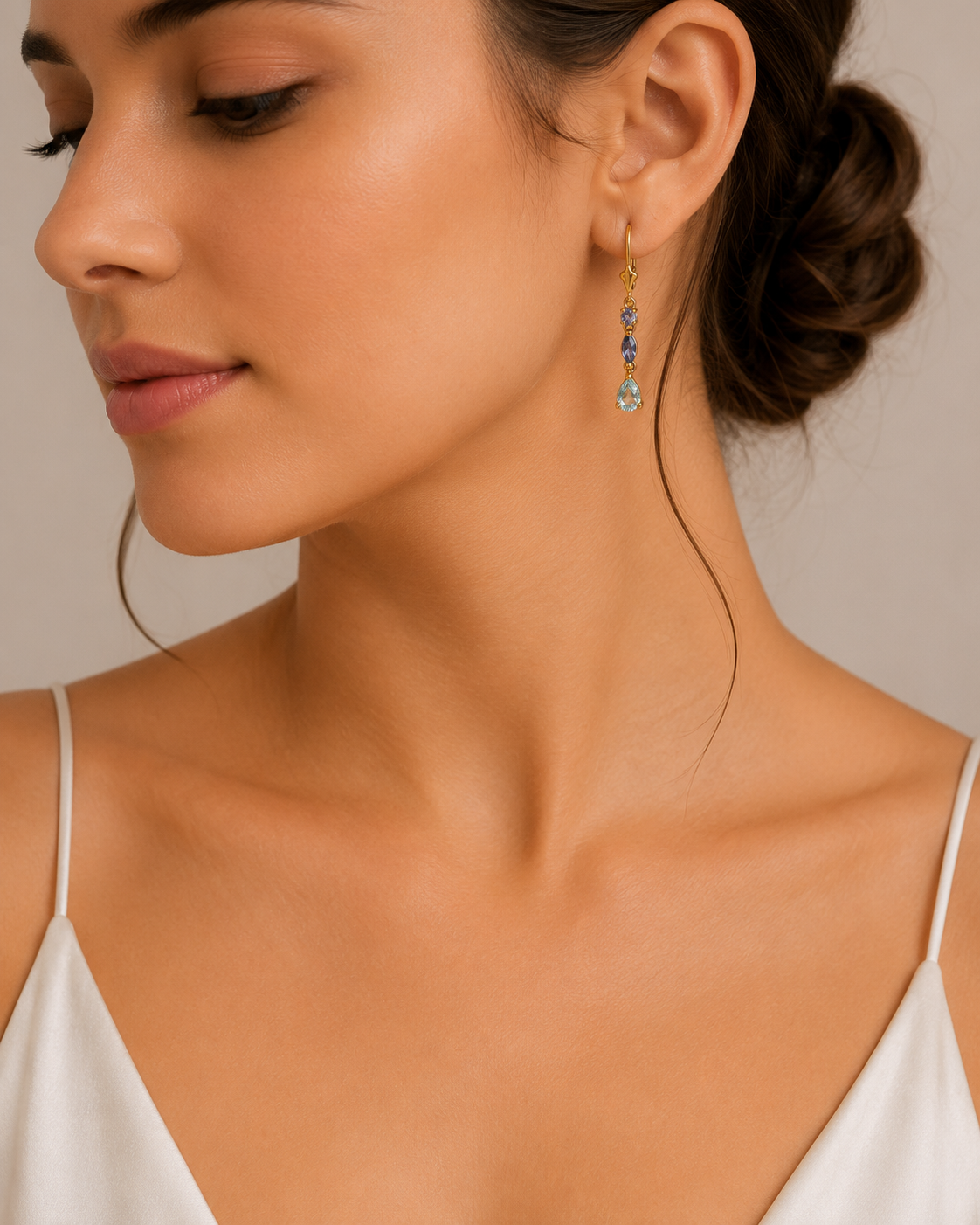 9ct Yellow Gold Aquamarine & Iolite Earrings | Marcus Tempus
