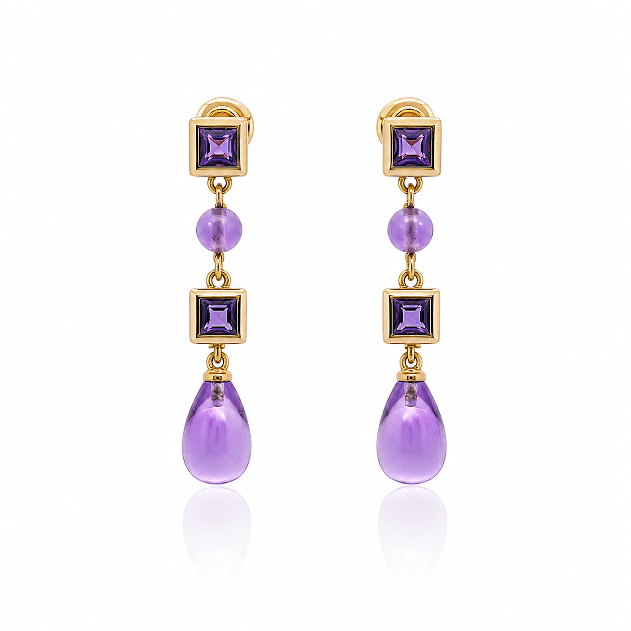 9ct Yellow Gold Amethyst Drop Earrings