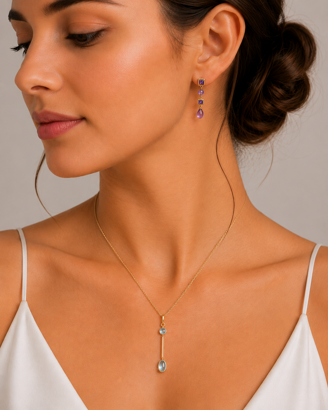 9ct Yellow Gold Amethyst Drop Earrings