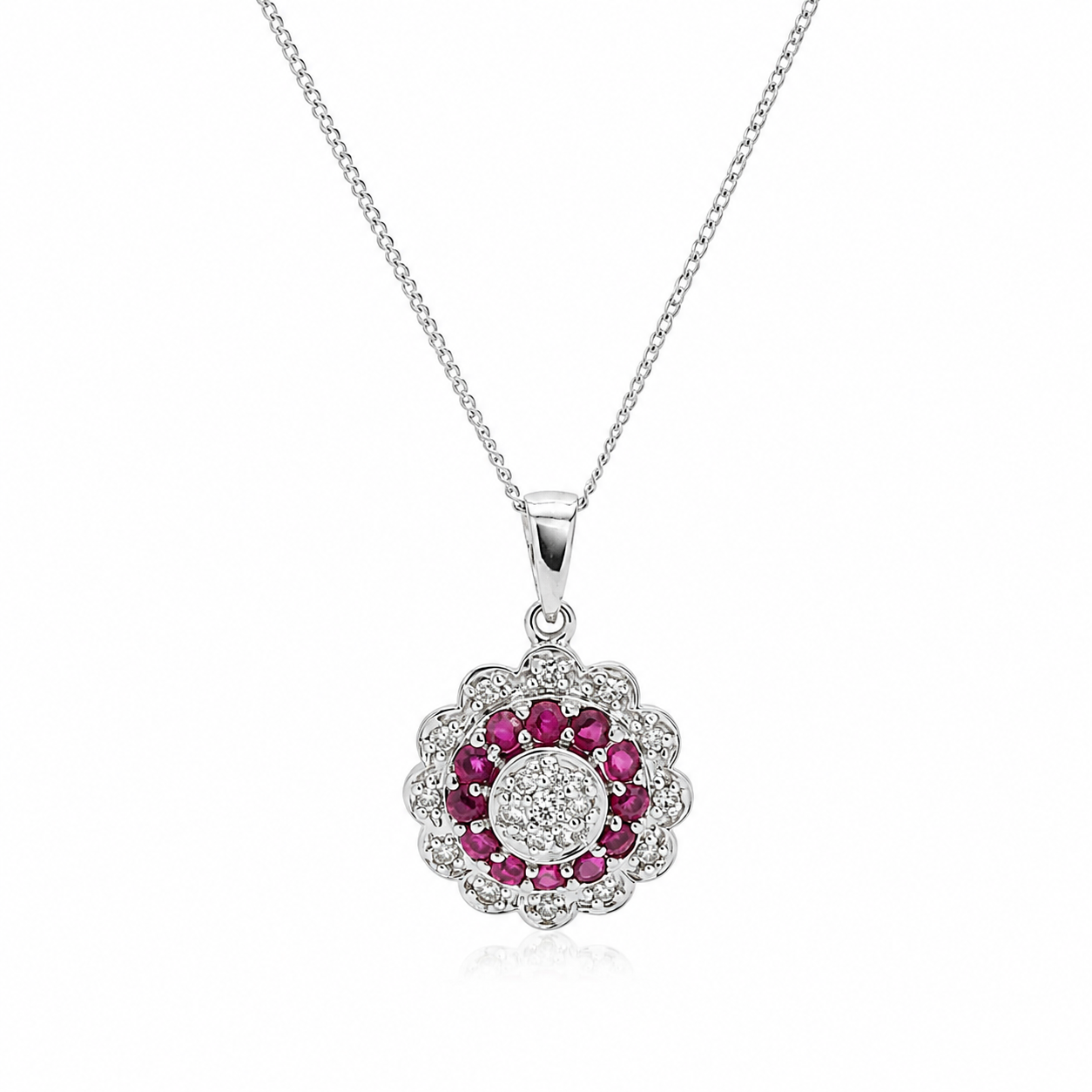 9ct White Gold Ruby & Diamond Pendant