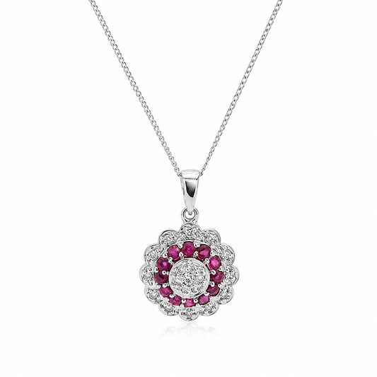 9ct White Gold Ruby & Diamond Pendant