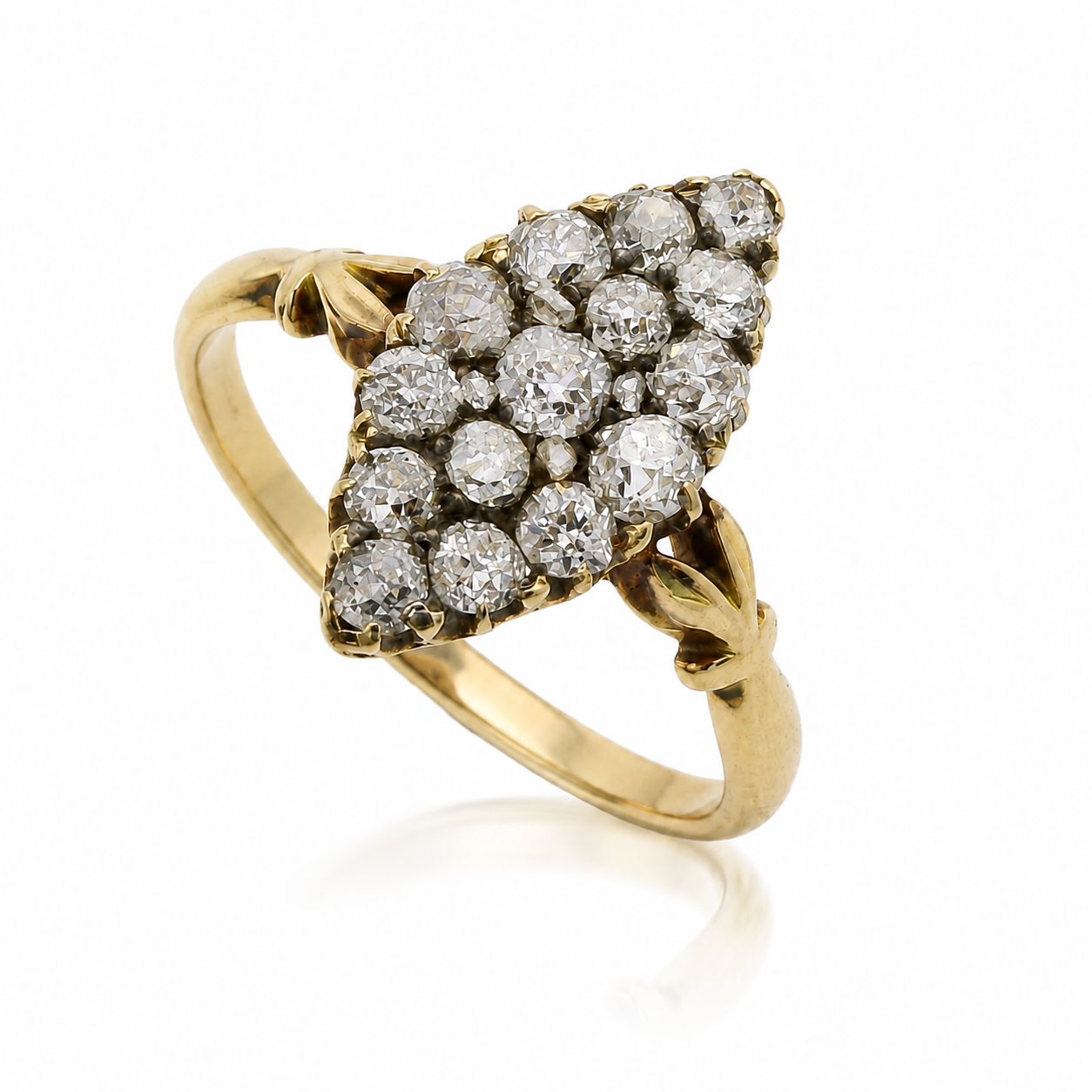 Antique 18ct Yellow Gold Navette Ring with Old Mine Cut Diamonds