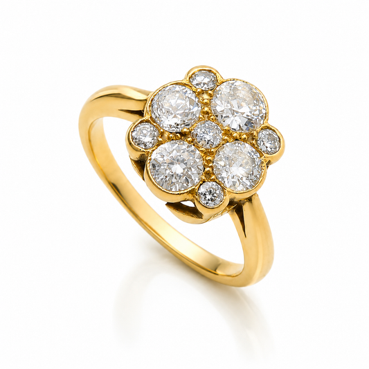 Antique 18ct Yellow Gold Daisy Diamond Ring