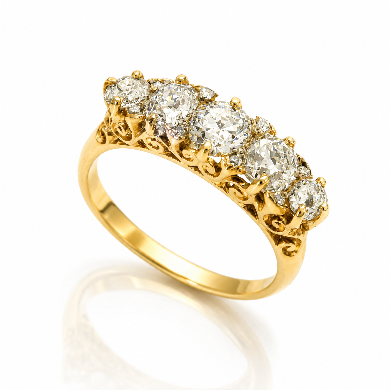 Antique Victorian 18ct Yellow Gold Five Stone Diamond Ring