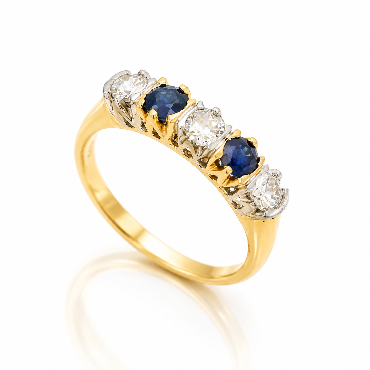 Antique Edwardian 18ct Yellow Gold Diamond & Sapphire Half Eternity Ring