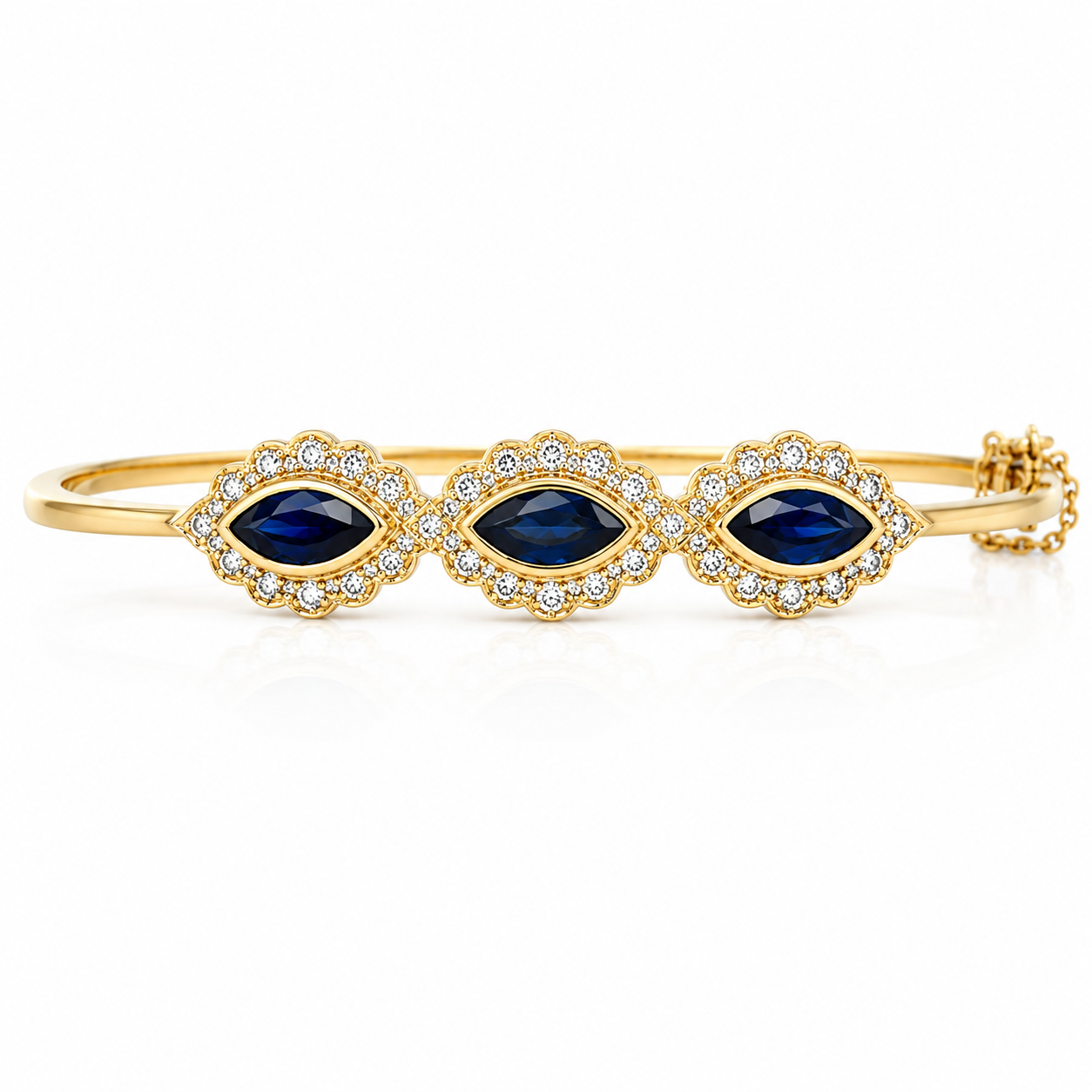 Vintage 9ct Yellow Gold Sapphire & Diamond Bangle