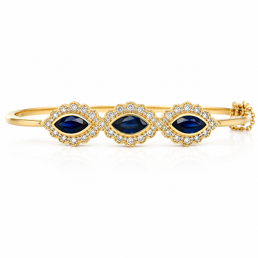 Vintage 9ct Yellow Gold Sapphire & Diamond Bangle