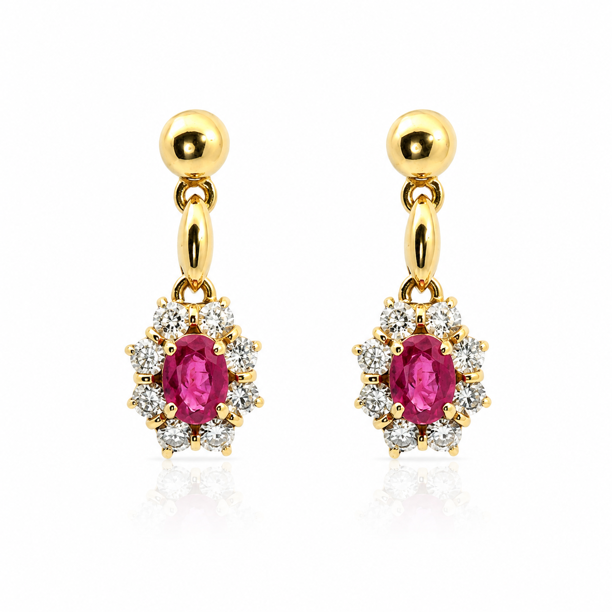 18ct Gold Ruby & Diamond Drop Earrings