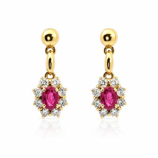 18ct Gold Ruby & Diamond Drop Earrings