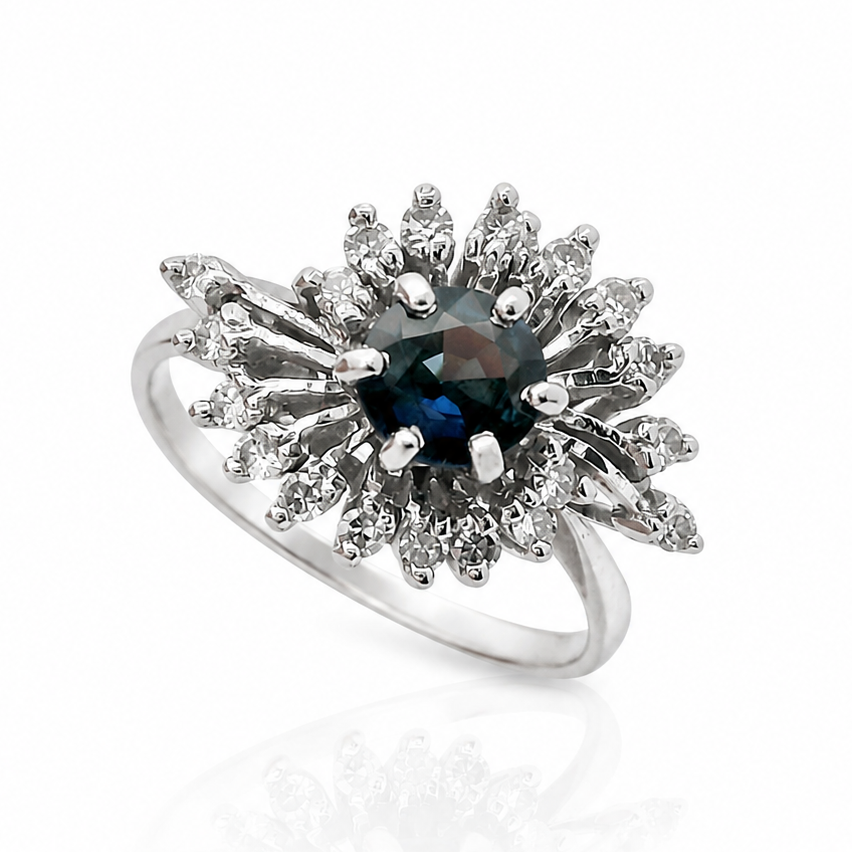 Vintage 1960s Sapphire & Diamond Firework Ring