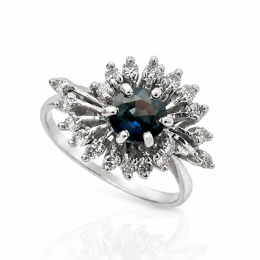 Vintage 1960s Sapphire & Diamond Firework Ring