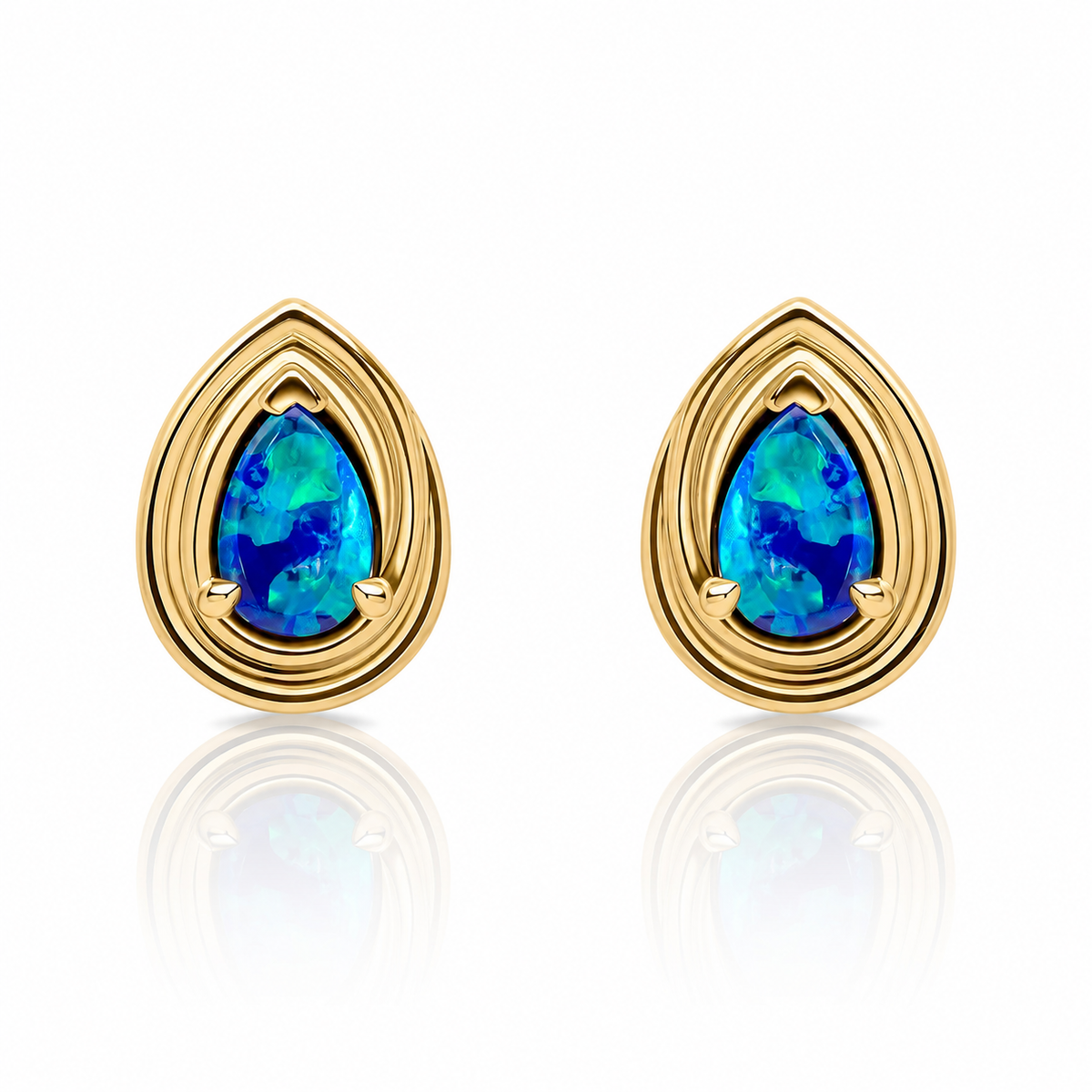 9ct yellow gold Australian blue opal doublet teardrop stud earrings