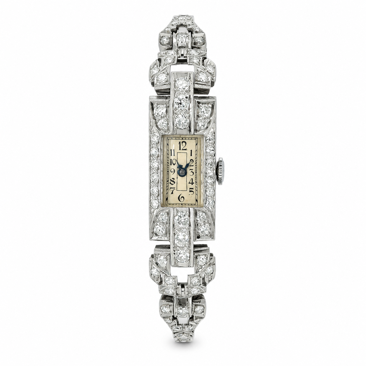 Vintage diamond cocktail watch with Art Deco diamond-set bracelet and rectangular dial