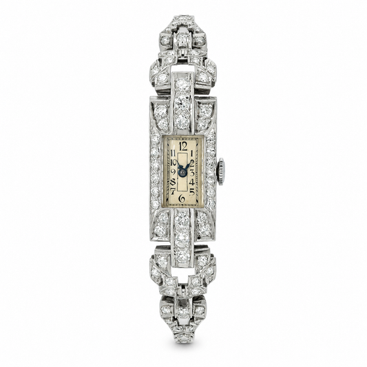 Vintage diamond cocktail watch with Art Deco diamond-set bracelet and rectangular dial