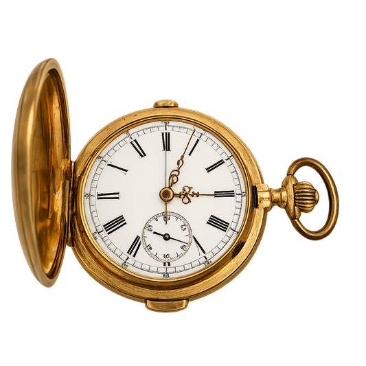 Vintage pocket watch repeater movement during restoration with repaired mechanical components before final assembly.